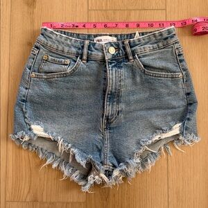 Zara Blue Frayed Hem Denim Shorts